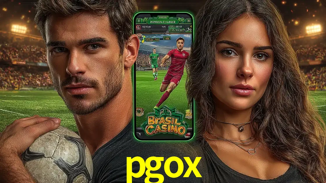 Homem segurando uma bola de futebol e uma mulher ao lado de um smartphone exibindo o jogo de apostas esportivas da pgox. Faça seu palpite no cassino online.